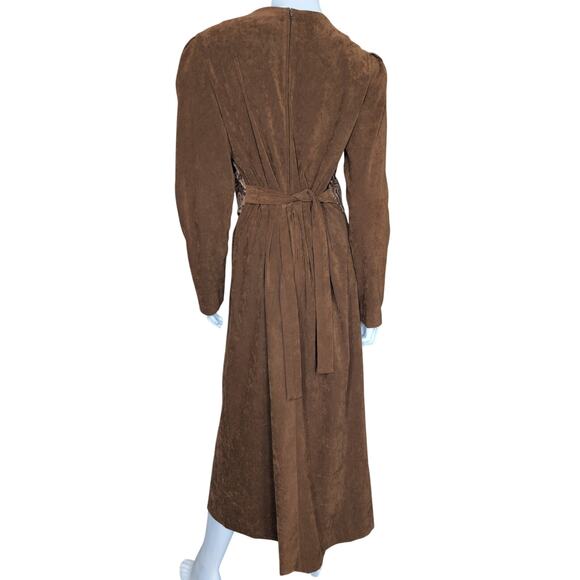 Vintage Faux Suede Paisley Midi Dress 8 Boho Cottagecore Country Prairie Modest - Picture 2 of 5